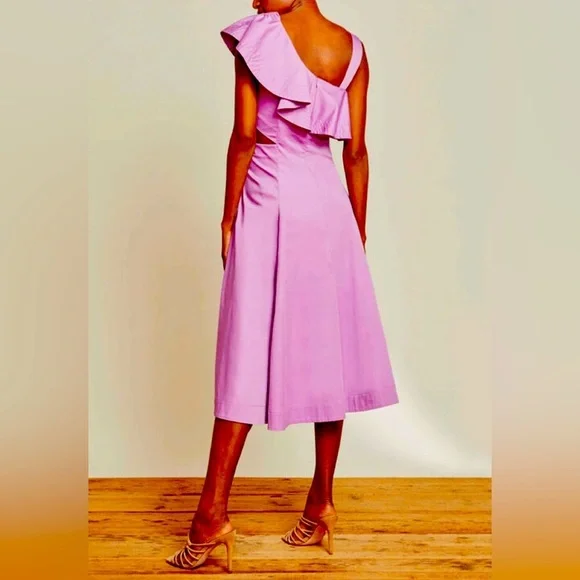 NWT Veronica Beard Beilla Ruffled Cotton Blend Poplin Cutout Midi Dress Purple 2 - Picture 8 of 16